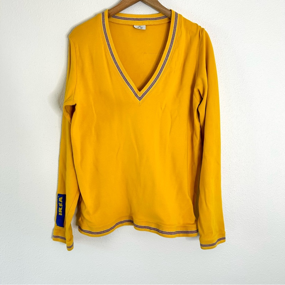 Vintage Ikea Workwear Uniform Yellow Cardigan V Neck Sweater Yellow Ikea Patch S
